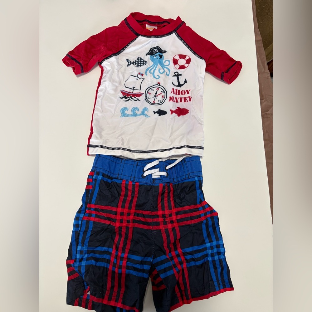 Gymboree swim trunk set rashguard ahoy matey pirate 6-12m sale